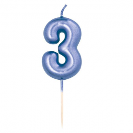 CANDELINA NUMERO 3 METAL BLU MINI