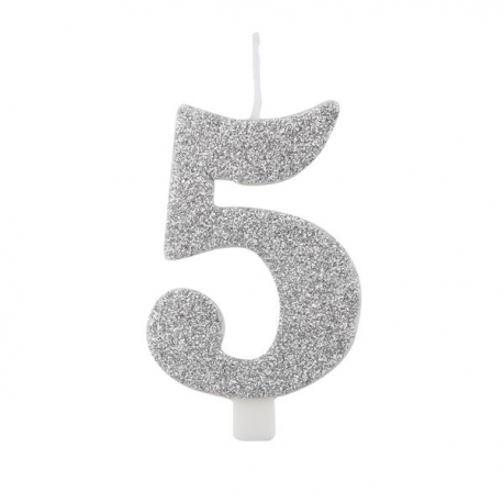 CANDELINA NUMERO 5 ARGENTO GLITTER