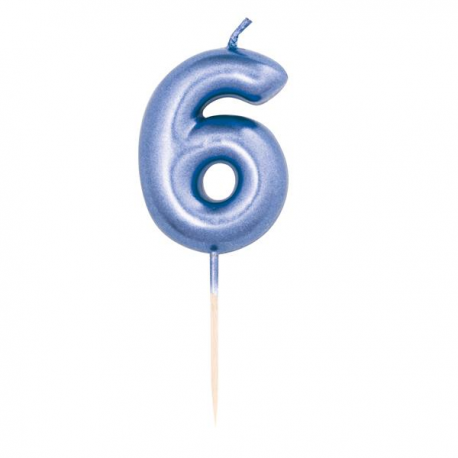 CANDELINA NUMERO 6 METAL BLU MINI
