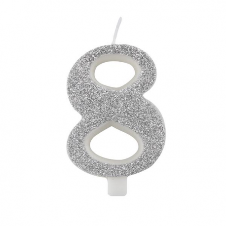 CANDELINA NUMERO 8 ARGENTO GLITTER