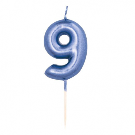 CANDELINA NUMERO 9 METAL BLU MINI