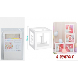 SCATOLE BIANCHE DECORATIVE PER PALLONCINI SCRITTA \\"LOVE\\" 30cm