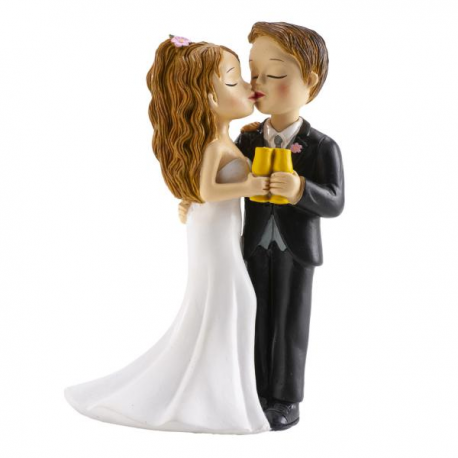 CAKE TOPPER COPPIA DI SPOSI \\"BRINDISI CON BACIO\\" 16cm