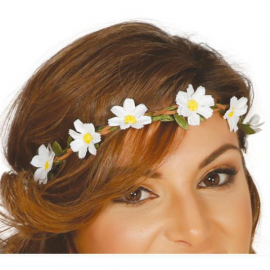 CERCHIETTO PER TESTA - FIORI BIANCHE E FOGLIE