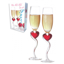 COPPIA FLUTE SPOSI CON CUORE h.19 cm CON SCATOLA REGALO
