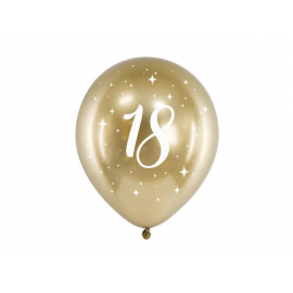 PALLONCINI 18° COMPLEANNO CHROME ORO - Pz.6 - ø cm.30 (glossy balloons)