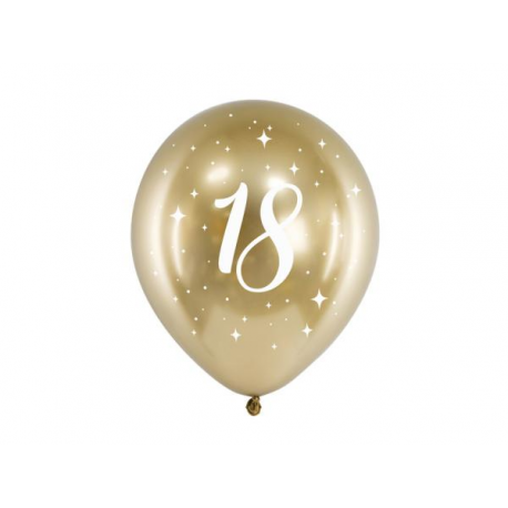 PALLONCINI 18° COMPLEANNO CHROME ORO - Pz.6 - ø cm.30 (glossy balloons)