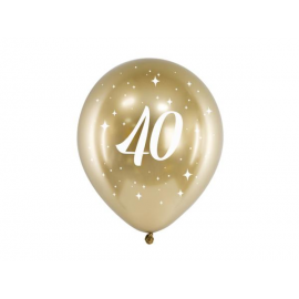 PALLONCINI 40° COMPLEANNO CHROME ORO - Pz.6 - ø cm.30 (glossy balloons)