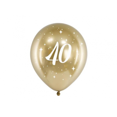 PALLONCINI 40° COMPLEANNO CHROME ORO - Pz.6 - ø cm.30 (glossy balloons)
