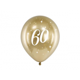 PALLONCINI 60° COMPLEANNO CHROME ORO - Pz.6 - ø cm.30 (glossy balloons)