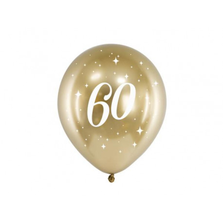 PALLONCINI 60° COMPLEANNO CHROME ORO - Pz.6 - ø cm.30 (glossy balloons)