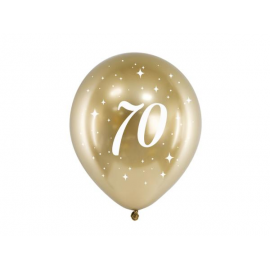 PALLONCINI 70° COMPLEANNO CHROME ORO - Pz.6 - ø cm.30 (glossy balloons)