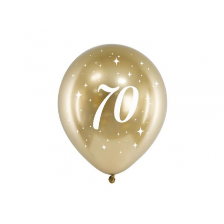 PALLONCINI 70° COMPLEANNO CHROME ORO - Pz.6 - ø cm.30 (glossy balloons)