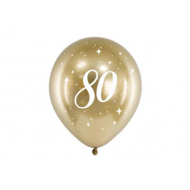 PALLONCINI 80° COMPLEANNO CHROME ORO - Pz.6 - ø cm.30 (glossy balloons)