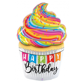 PALLONCINO \\"AIR FILLED\\" CUPCAKES HAPPY BIRTHDAY - FOIL SUPERSHAPE 152cm