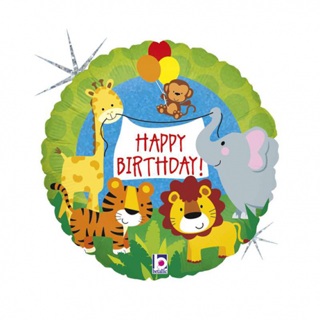 PALLONCINO ANIMALI GIUNGLA HAPPY BIRTHDAY - FOIL STANDARD ø46cm