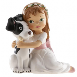 CAKE TOPPER COMUNIONE/CRESIMA BAMBINA CON CANE 11,5cm