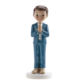 CAKE TOPPER COMUNIONE/CRESIMA BAMBINO VESTITO DI BLU 16cm