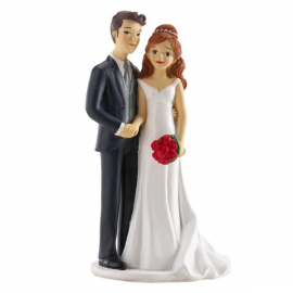 CAKE TOPPER SPOSI ROMANTICI \\"MANO NELLA MANO\\" BOUQUET ROSSO 18cm