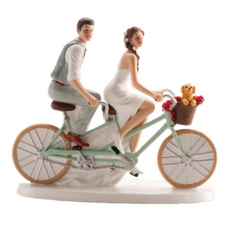 CAKE TOPPER SPOSI SIMPATICI \\"IN BICICLETTA\\" 18X15cm