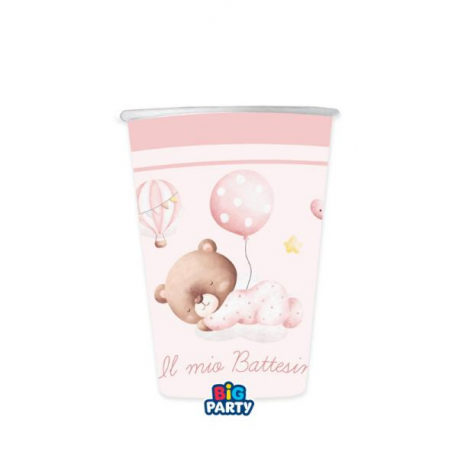BICCHIERI BATTESIMO \\"BABY BEAR ROSA\\" 250cc - 6 pezzi
