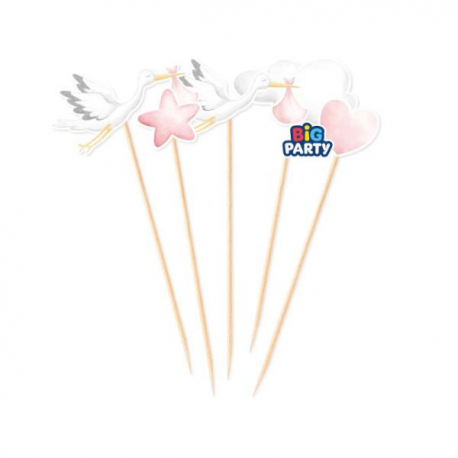 MINI CAKE TOPPER \\"WELCOME BABY CICOGNA\\" PINK