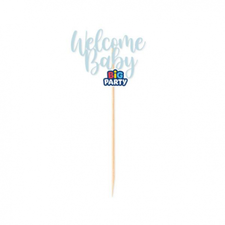 MINI CAKE TOPPER \\"WELCOME BABY\\" BLUE