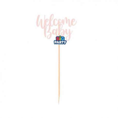 MINI CAKE TOPPER \\"WELCOME BABY\\" PINK