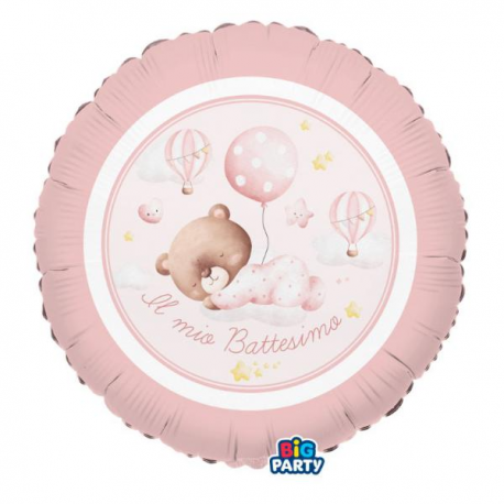 PALLONCINO MYLAR BATTESIMO \\"BABY BEAR ROSA\\" 45cm