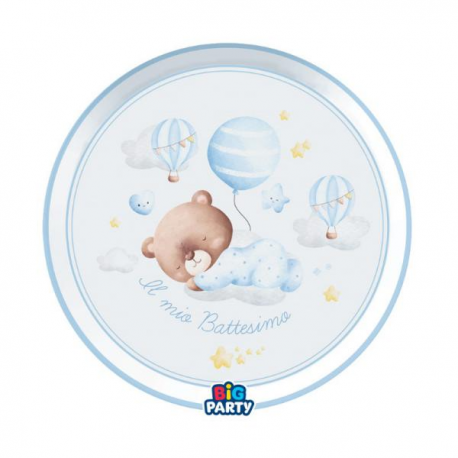 PIATTI BATTESIMO \\"BABY BEAR AZZURRO \\" 24cm - 6 pezzi