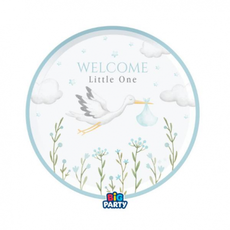 PIATTINI \\"WELCOME LITTLE ONE\\" BLUE 18cm - 6 pezzi