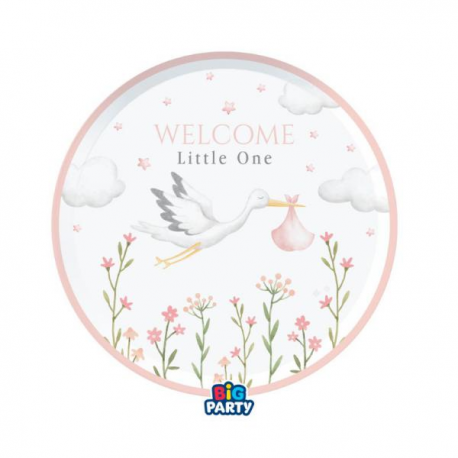 PIATTINI \\"WELCOME LITTLE ONE\\" PINK 18cm - 6 pezzi