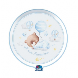 PIATTINI BATTESIMO \\"BABY BEAR AZZURRO\\" 18cm - 6 pezzi