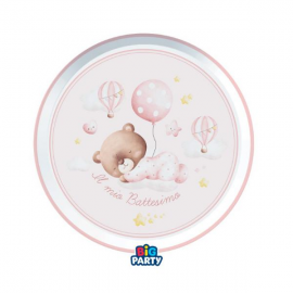 PIATTINI BATTESIMO \\"BABY BEAR ROSA\\" 18cm - 6 pezzi