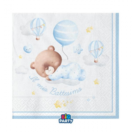 TOVAGLIOLI BATTESIMO \\"BABY BEAR AZZURRO\\" 33x33cm - 16 pezzi