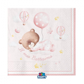 TOVAGLIOLI BATTESIMO \\"BABY BEAR ROSA\\" 33x33cm - 16 pezzi