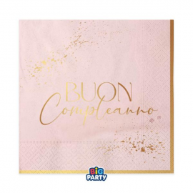 TOVAGLIOLI BUON COMPLEANNO \\"BLUSH ROSE\\" 33x33cm - 16 pezzi