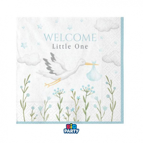 TOVAGLIOLINI \\"WELCOME LITTLE ONE\\" BLUE 25x25cm - 16 pezzi