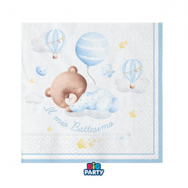 TOVAGLIOLINI BATTESIMO \\"BABY BEAR AZZURRO\\" 25x25cm - 16 pezzi