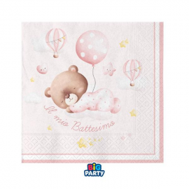 TOVAGLIOLINI BATTESIMO \\"BABY BEAR ROSA\\" 25x25cm - 16 pezzi