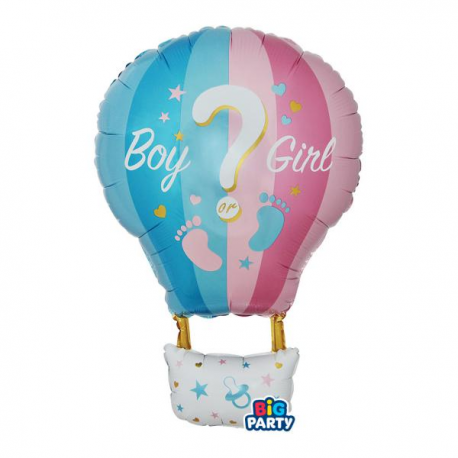 PALLONCINO MYLAR MONGOLFIERA \\"GIRL OR BOY\\" Gender Reveal 52x80cm