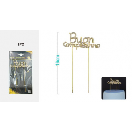 CAKE TOPPER "BUON COMPLEANNO" ORO 16cm