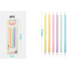CANDELINE LUNGHE A SPIRALE COLORI PASTELLO 6 PZ. 12,5cm