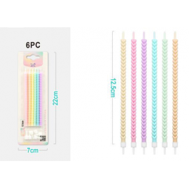 CANDELINE LUNGHE CUORI INTRECCIATI COLORI PASTELLO 6 PZ. 12,5cm