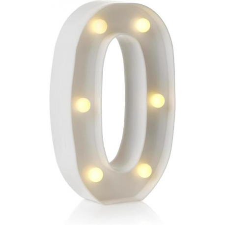 NUMERO \\"0\\" LUMINOSO BIANCO - Luce LED calda - 22cm