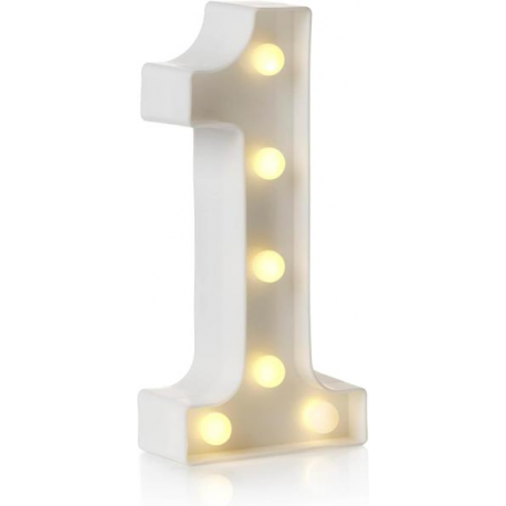 NUMERO \\"1\\" LUMINOSO BIANCO - Luce LED calda - 22cm