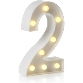 NUMERO \\"2\\" LUMINOSO BIANCO - Luce LED calda - 22cm