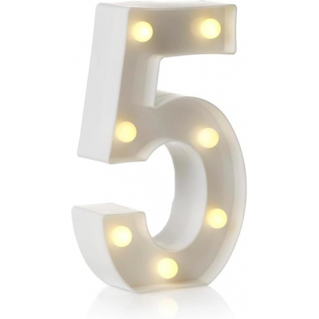 NUMERO \\"5\\" LUMINOSO BIANCO - Luce LED calda - 22cm