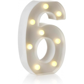NUMERO \\"6\\" LUMINOSO BIANCO - Luce LED calda - 22cm