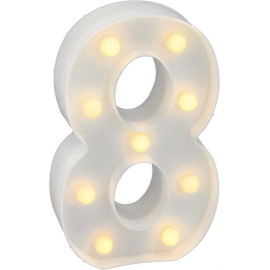 NUMERO \\"8\\" LUMINOSO BIANCO - Luce LED calda - 22cm